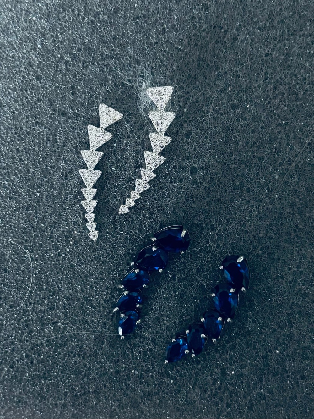 NWOT 2 Pair Ear Crawler Earrings Silver posts blue and faux diamond